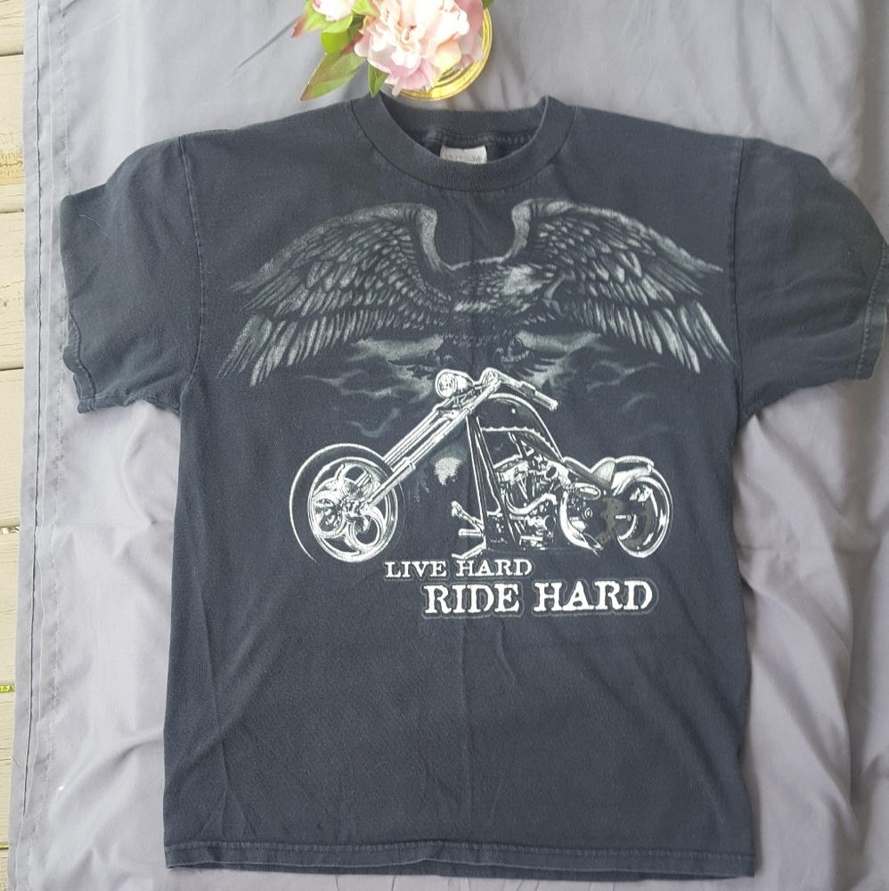 National Heritage "Ride Hard" Bike Graphic Print Biker Shirt